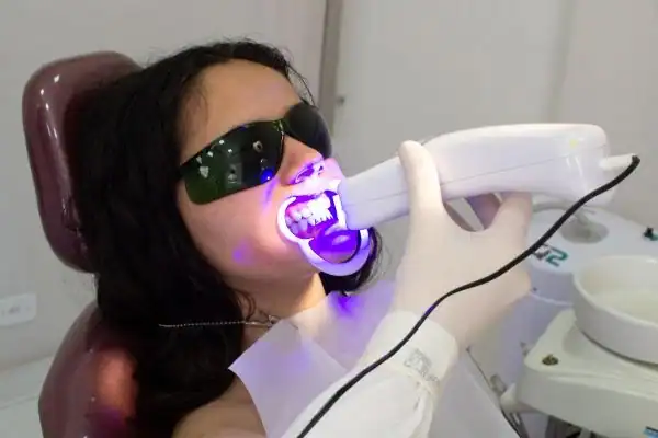 Woman having Blue Light Teeth Whitening Waterlooville